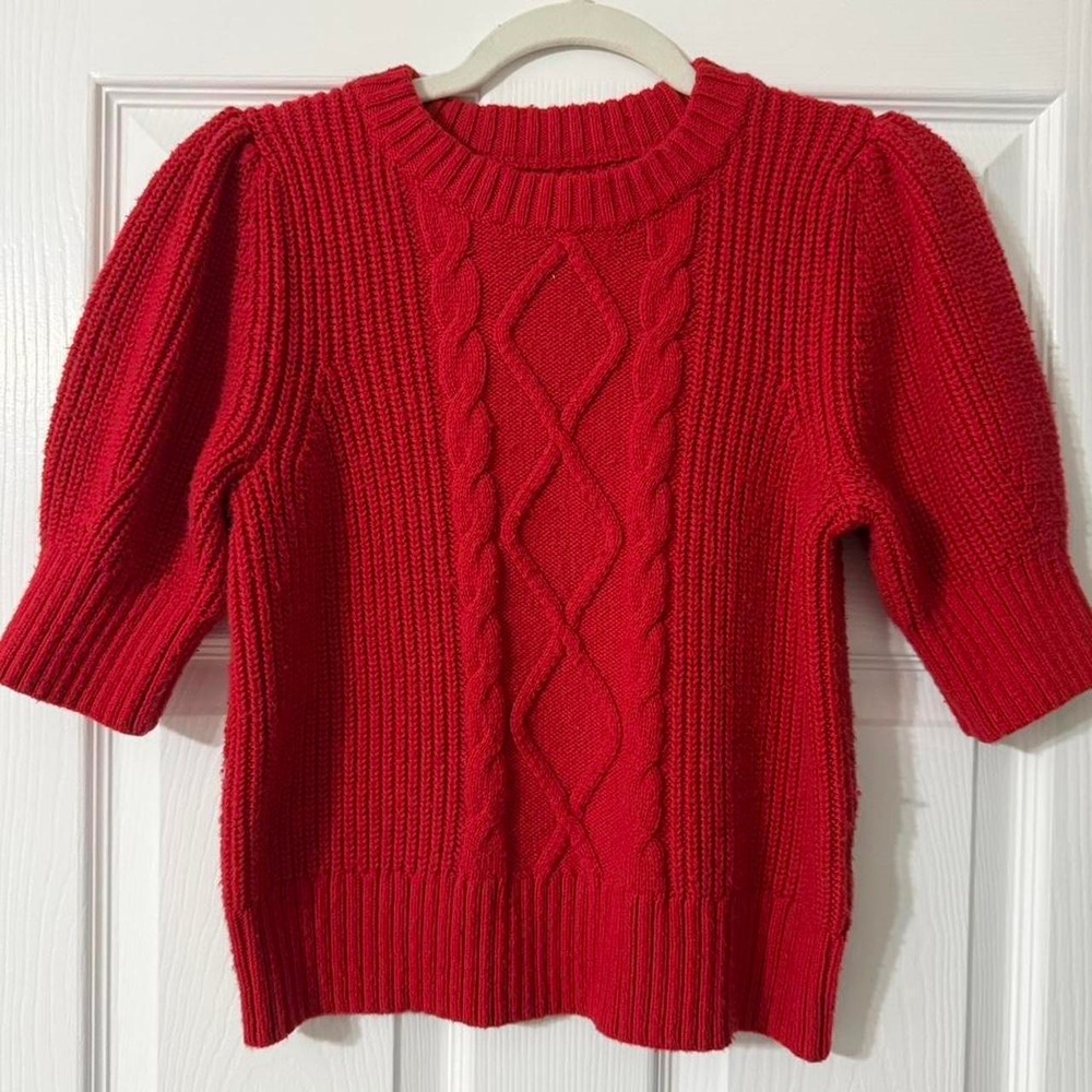 Gap Cable Knit Sweater Womens S Red Excellent Puff Short Sleeve Crew Neck Top